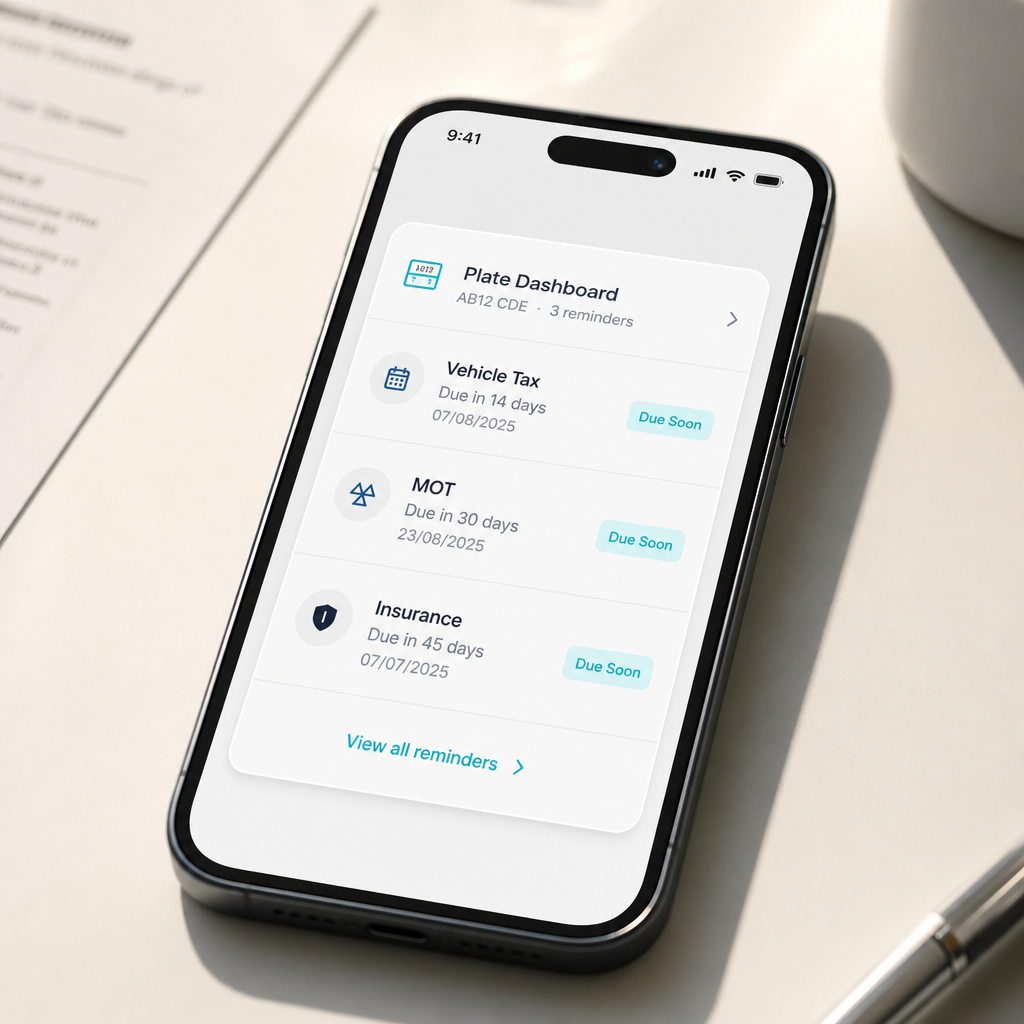 Plate Dashboard — records and reminders in one place.
